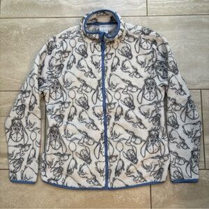 Disney Fleece Zip Up Jacket Adult Medium White Blue Eeyore Soft w/ pockets